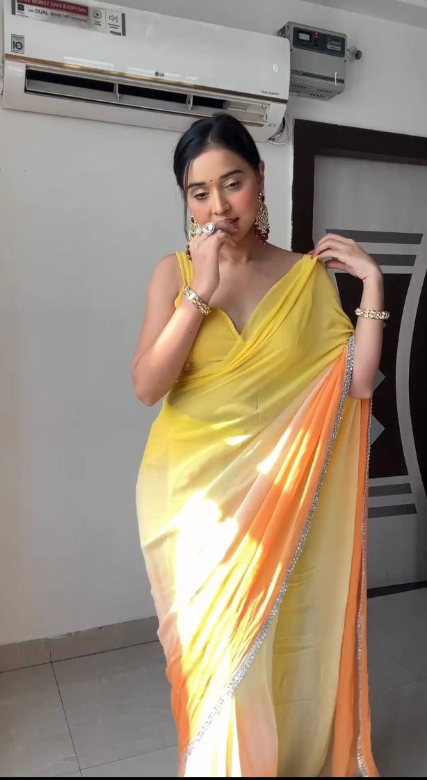 Blissful 1 Minute Ready To Wear Yellow And Orange Georgette Digital Printed Saree