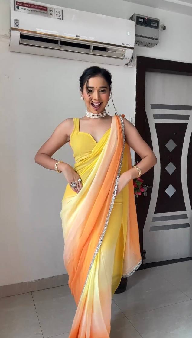 Blissful 1 Minute Ready To Wear Yellow And Orange Georgette Digital Printed Saree