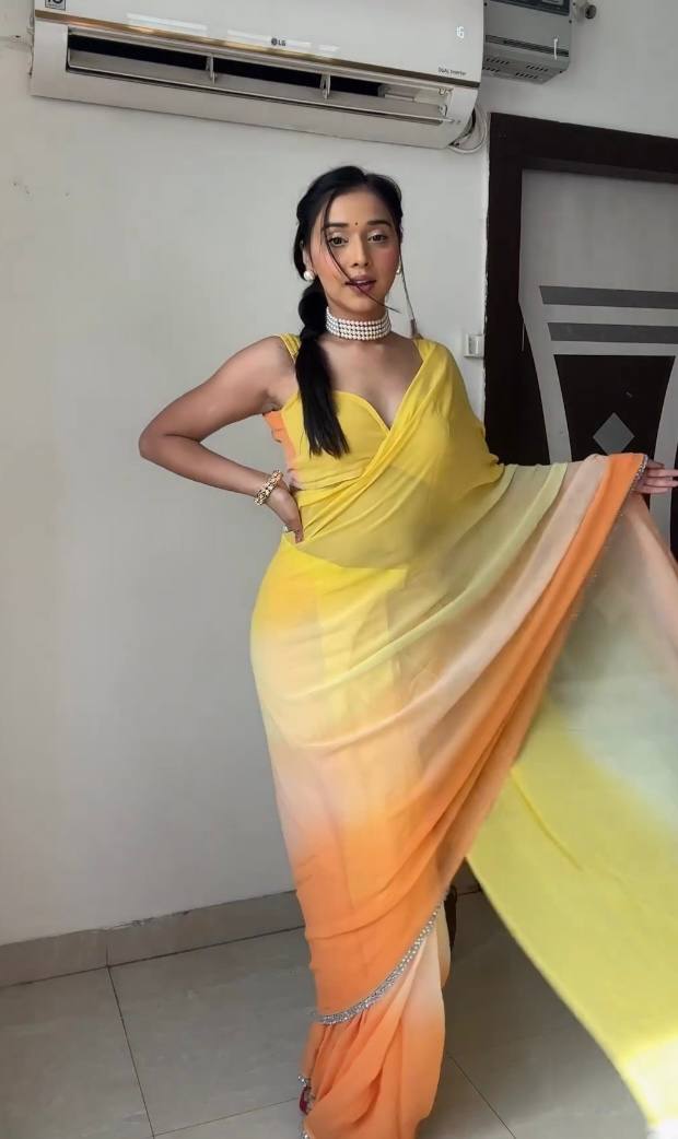 Blissful 1 Minute Ready To Wear Yellow And Orange Georgette Digital Printed Saree