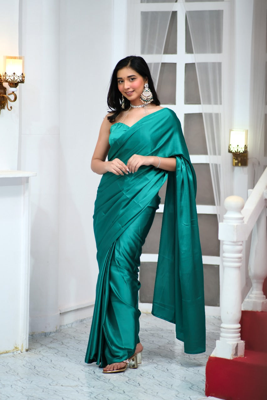 Ratatouille 1 Minute Ready To Wear Rama Satin Silk Saree