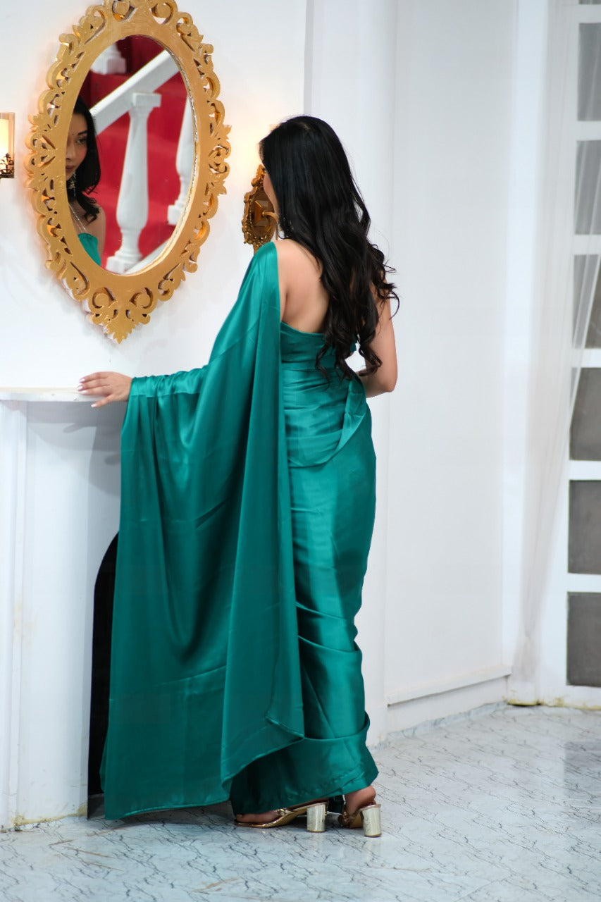 Ratatouille 1 Minute Ready To Wear Rama Satin Silk Saree