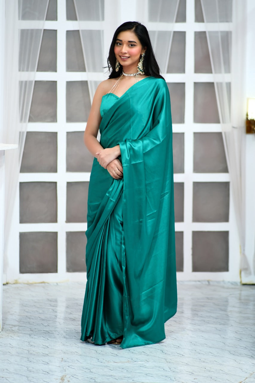 Ratatouille 1 Minute Ready To Wear Rama Satin Silk Saree