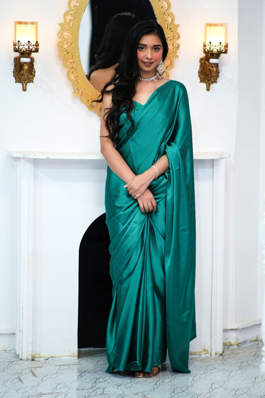 Ratatouille 1 Minute Ready To Wear Rama Satin Silk Saree