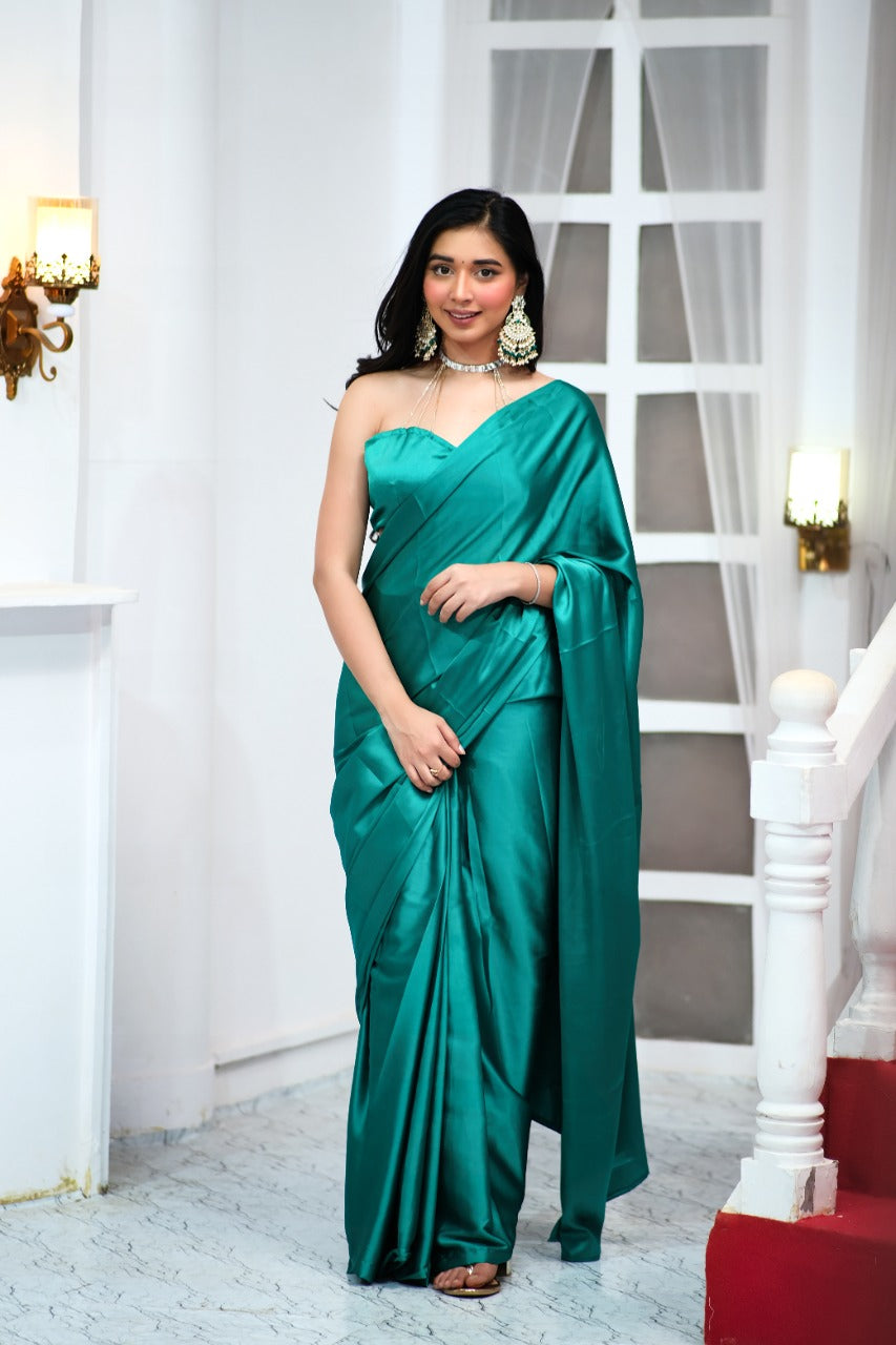 Ratatouille 1 Minute Ready To Wear Rama Satin Silk Saree