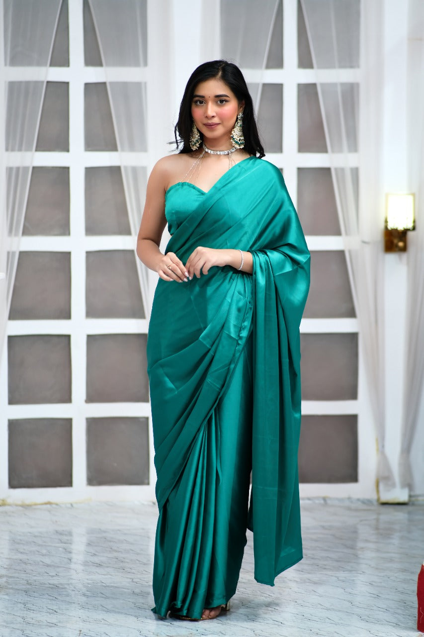 Ratatouille 1 Minute Ready To Wear Rama Satin Silk Saree