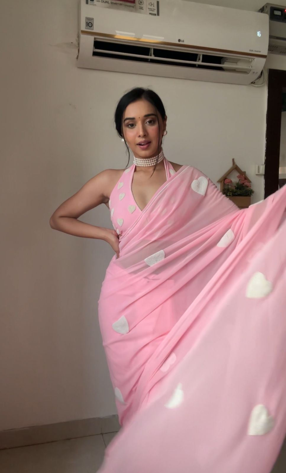 Scrumptious 1 Minute Ready To Wear Pink Georgette Chain Work Saree