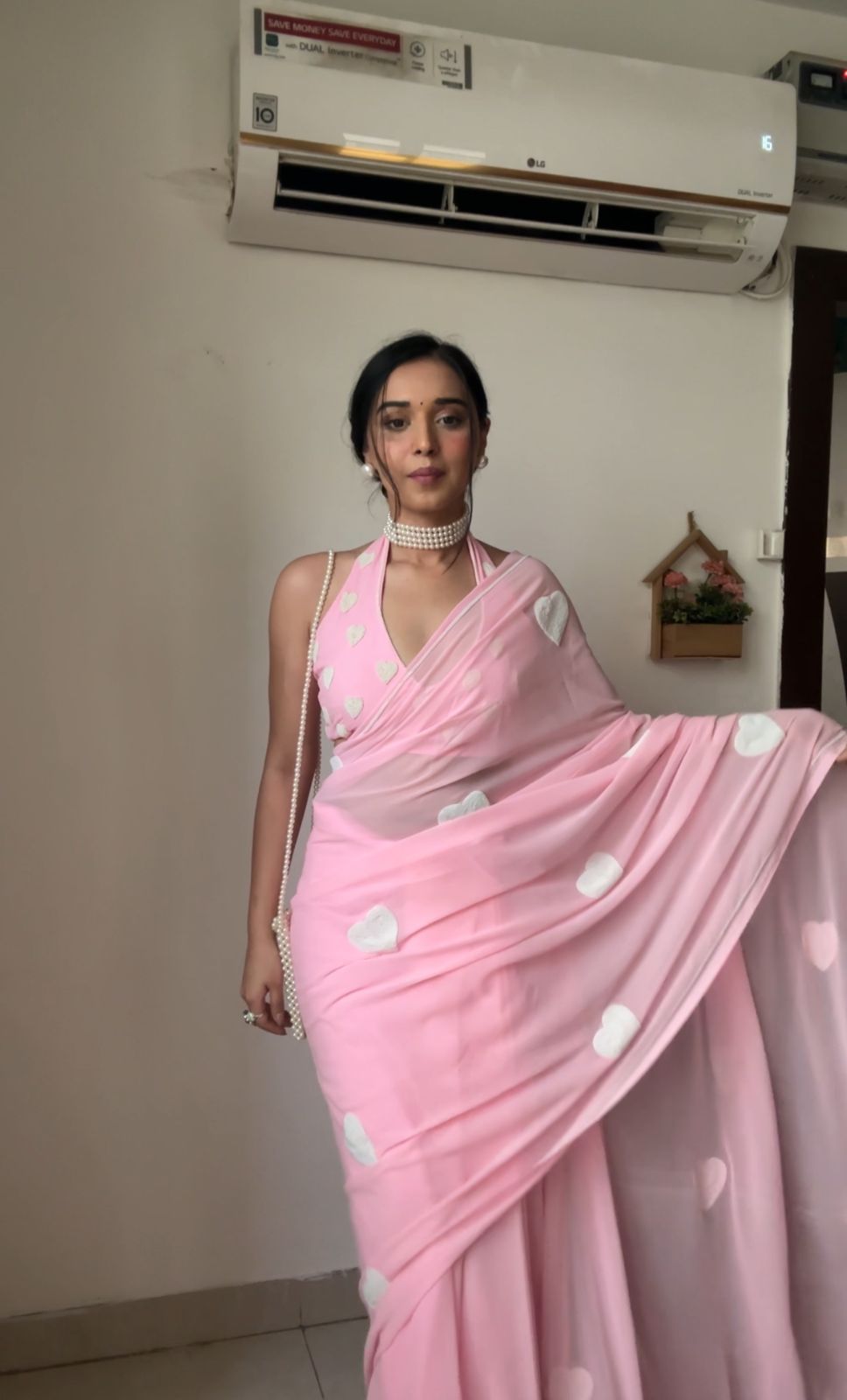 Scrumptious 1 Minute Ready To Wear Pink Georgette Chain Work Saree