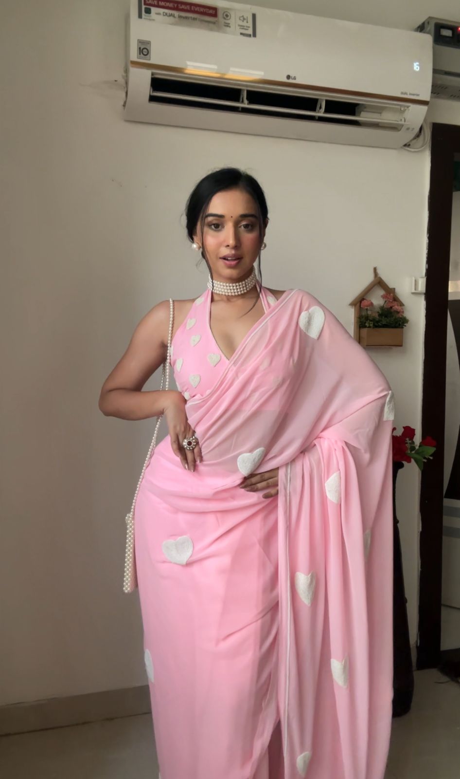 Scrumptious 1 Minute Ready To Wear Pink Georgette Chain Work Saree
