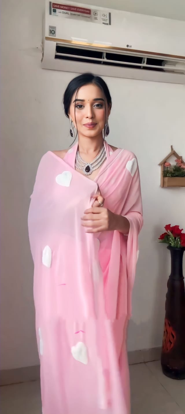 Scrumptious 1 Minute Ready To Wear Pink Georgette Chain Work Saree