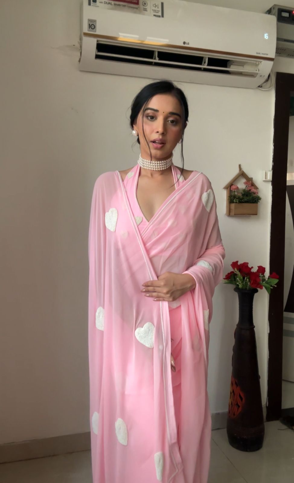 Scrumptious 1 Minute Ready To Wear Pink Georgette Chain Work Saree