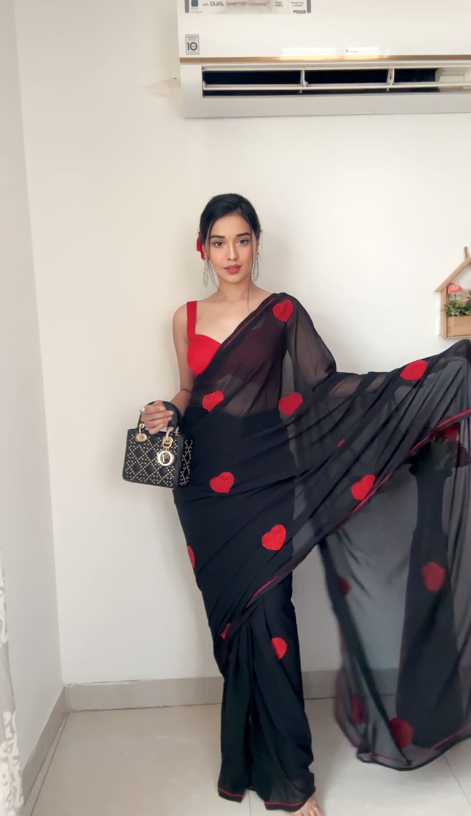 Traditional 1 Minute Ready To Wear Black Georgette Chain Work Saree