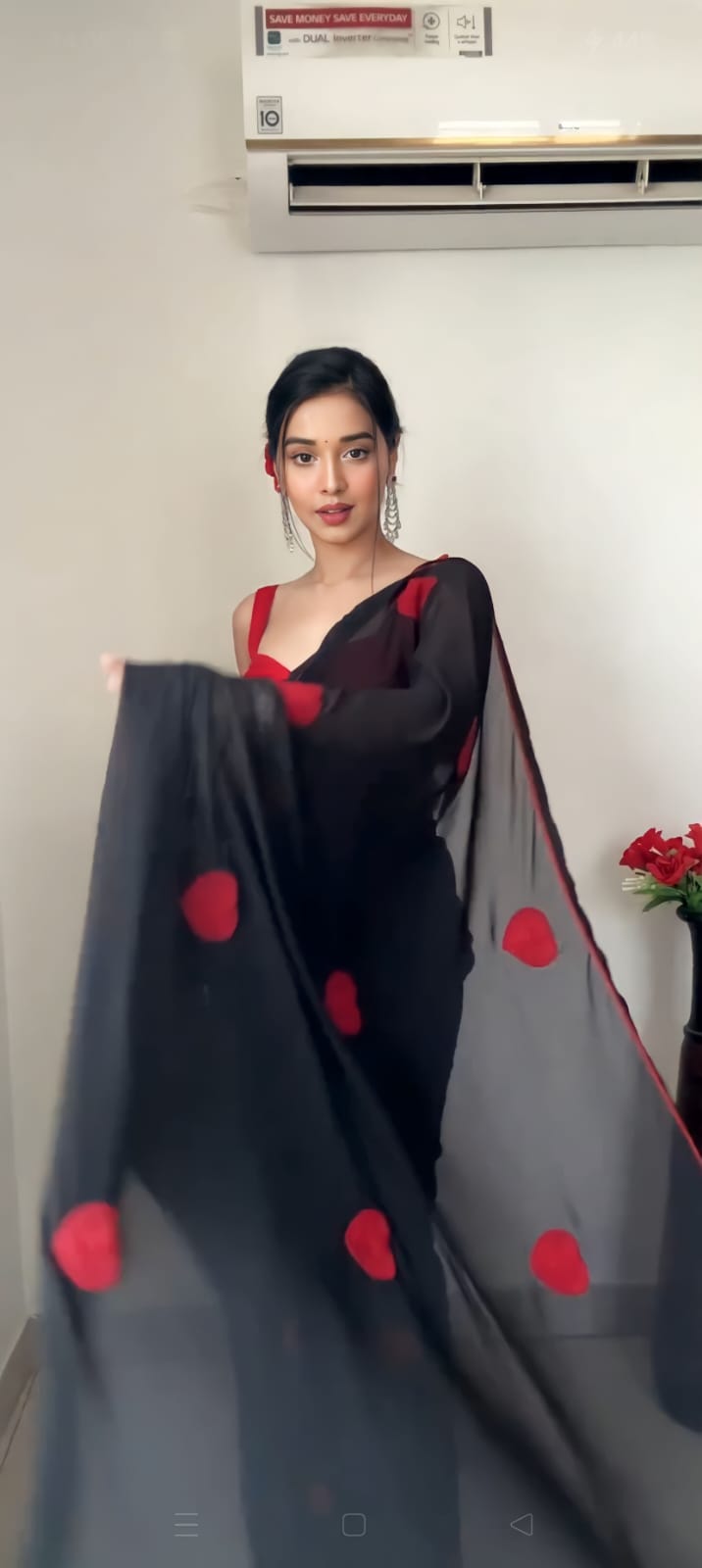 Traditional 1 Minute Ready To Wear Black Georgette Chain Work Saree