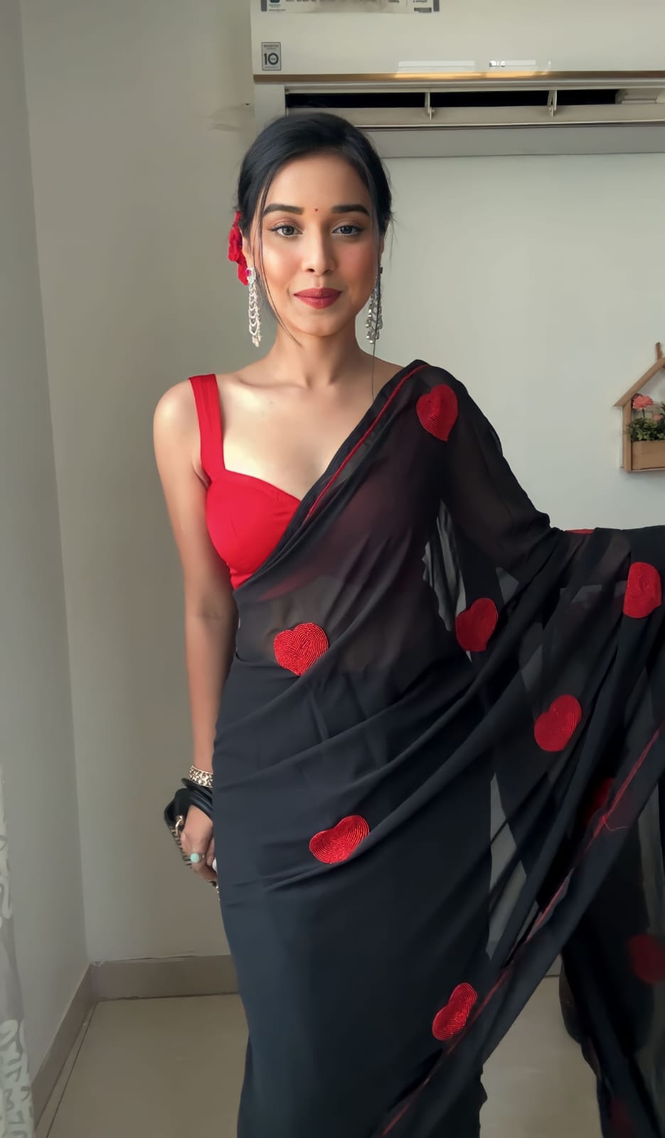 Traditional 1 Minute Ready To Wear Black Georgette Chain Work Saree