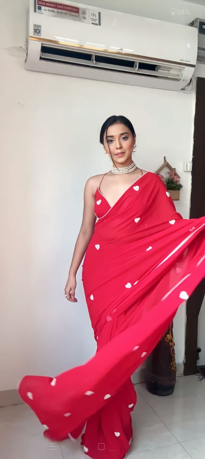 Admirable 1 Minute Ready To Wear Red Georgette Chain Work Saree