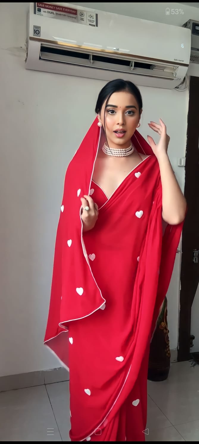 Admirable 1 Minute Ready To Wear Red Georgette Chain Work Saree