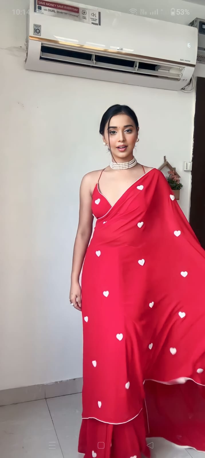 Admirable 1 Minute Ready To Wear Red Georgette Chain Work Saree