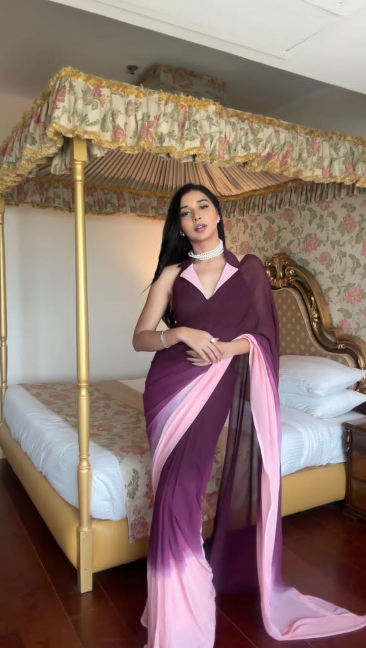 Opulent 1 Minute Ready To Wear Multi Color Georgette Saree