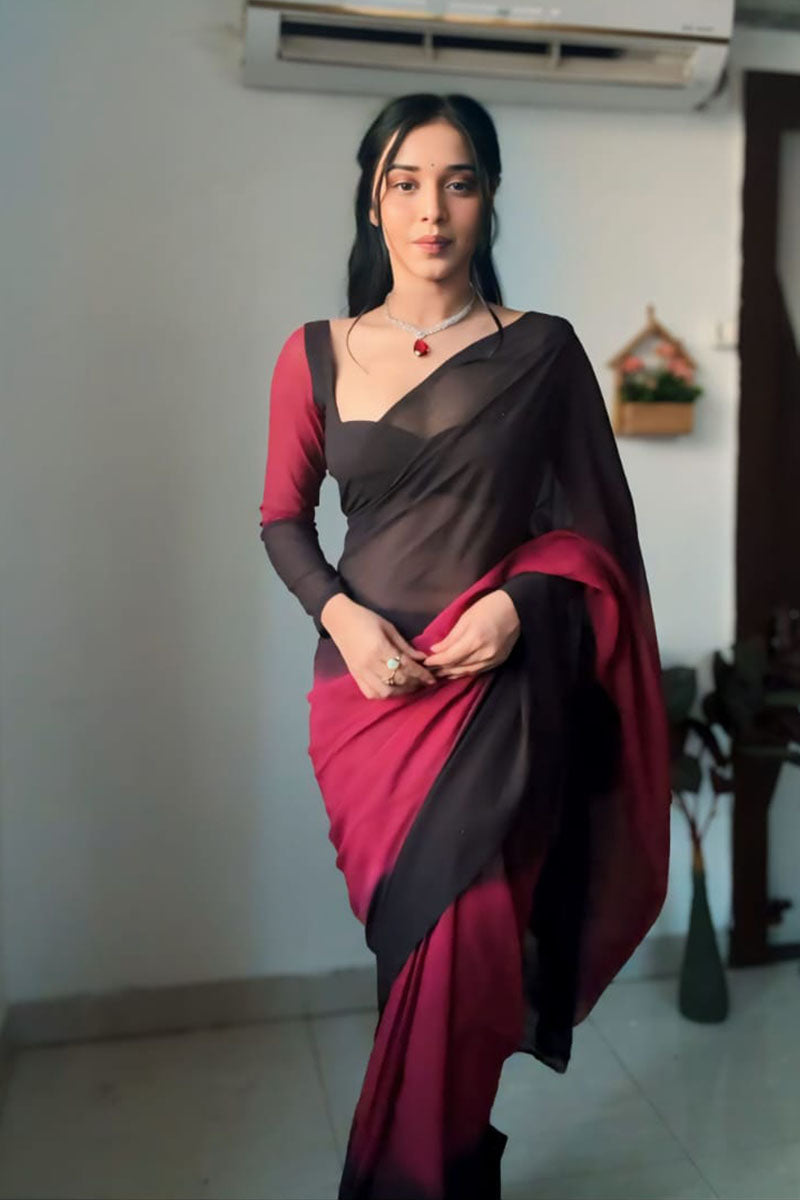 Seraglio 1 Minute Ready To Wear Black And Red Georgette Saree