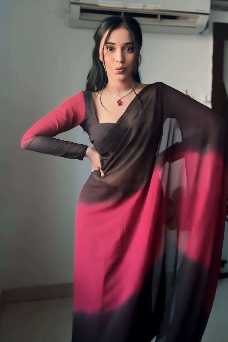 Seraglio 1 Minute Ready To Wear Black And Red Georgette Saree