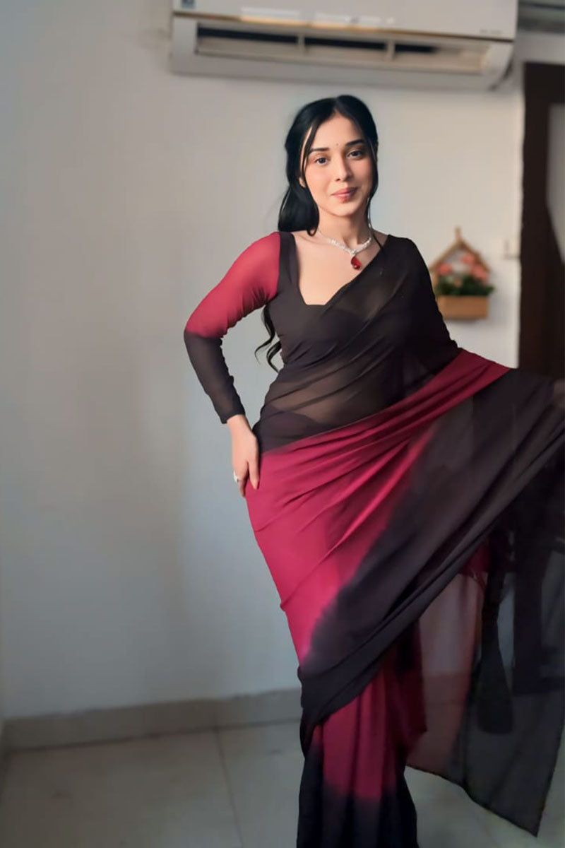Seraglio 1 Minute Ready To Wear Black And Red Georgette Saree