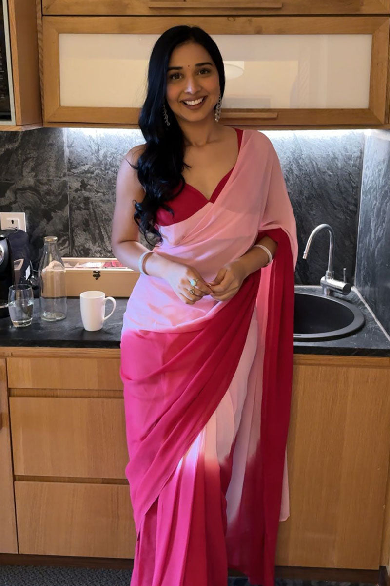 Adorning 1 Minute Ready To Wear Pink Georgette Saree
