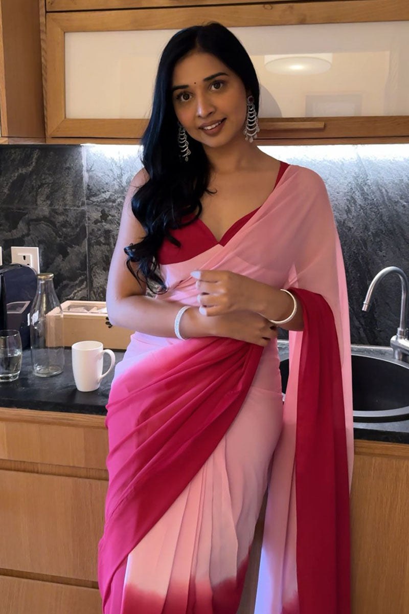 Adorning 1 Minute Ready To Wear Pink Georgette Saree