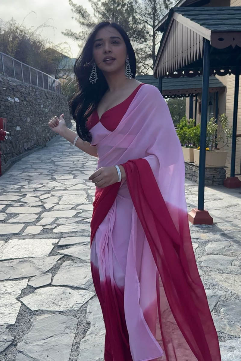 Adorning 1 Minute Ready To Wear Pink Georgette Saree