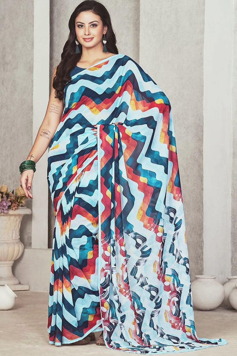 Exceptional 1 Minute Ready To Wear Multi Color Georgette Digital Print Saree