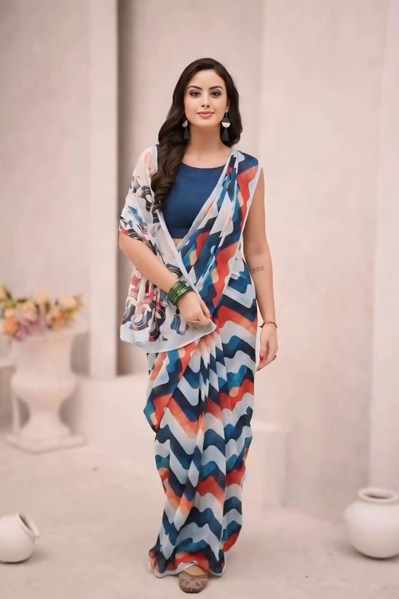 Exceptional 1 Minute Ready To Wear Multi Color Georgette Digital Print Saree