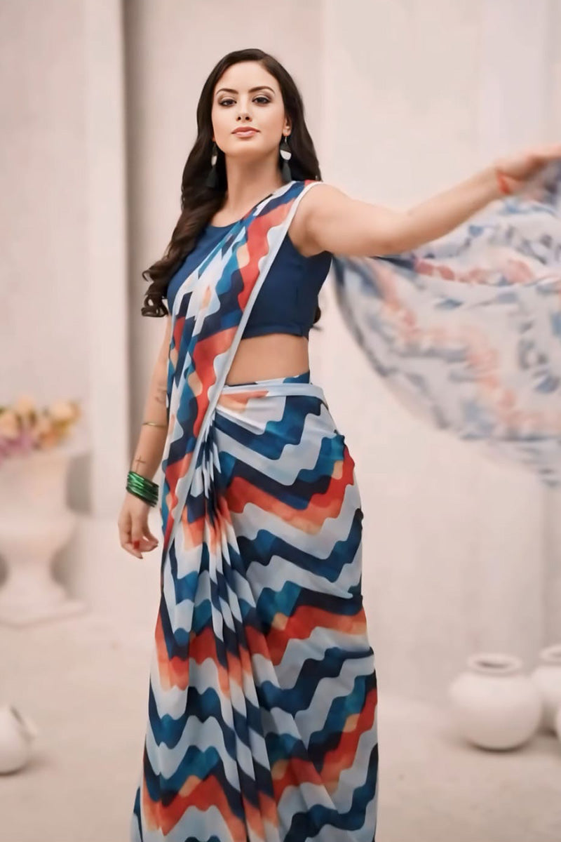 Exceptional 1 Minute Ready To Wear Multi Color Georgette Digital Print Saree