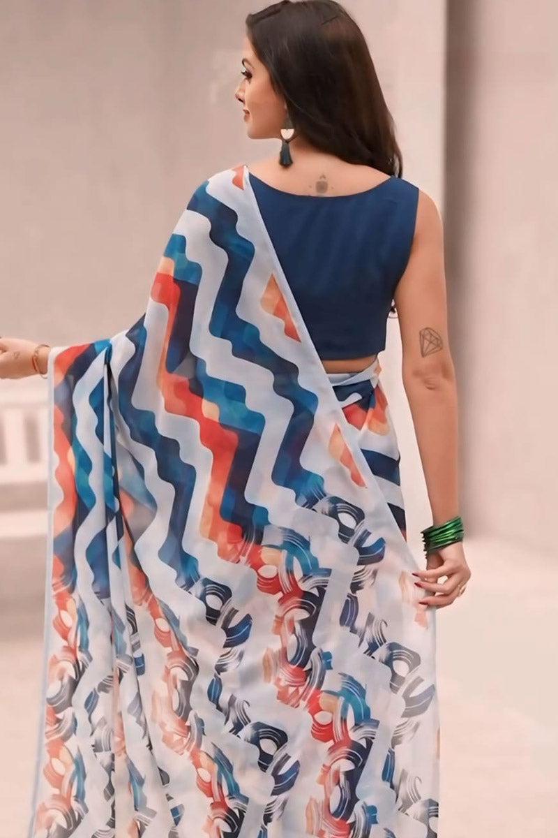 Exceptional 1 Minute Ready To Wear Multi Color Georgette Digital Print Saree