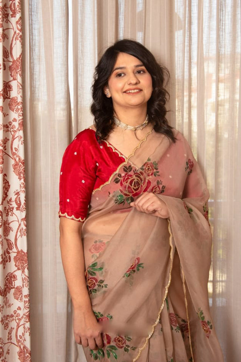 Evanescent 1 Minute Ready To Wear Brown Organza Saree