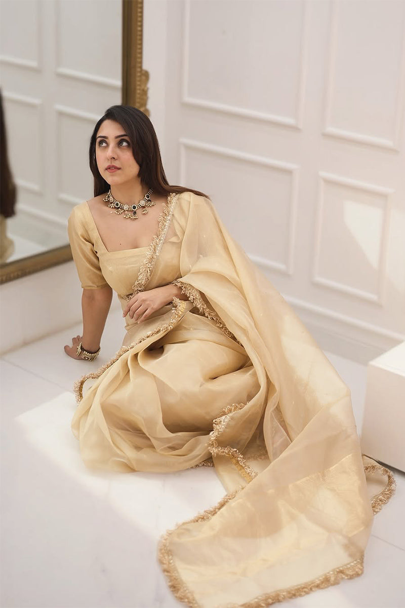 Opulent 1-Minute Ready To Wear Beige Cotton Silk Saree