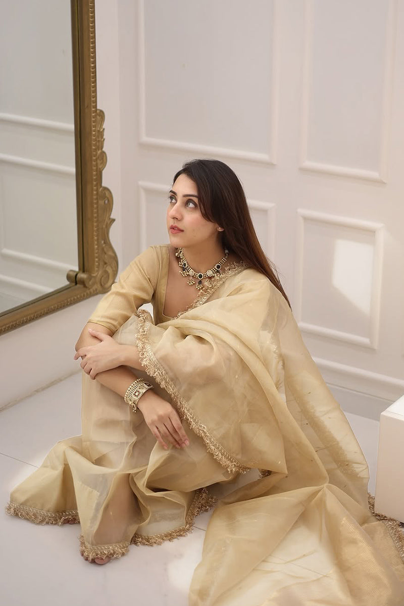 Opulent 1-Minute Ready To Wear Beige Cotton Silk Saree