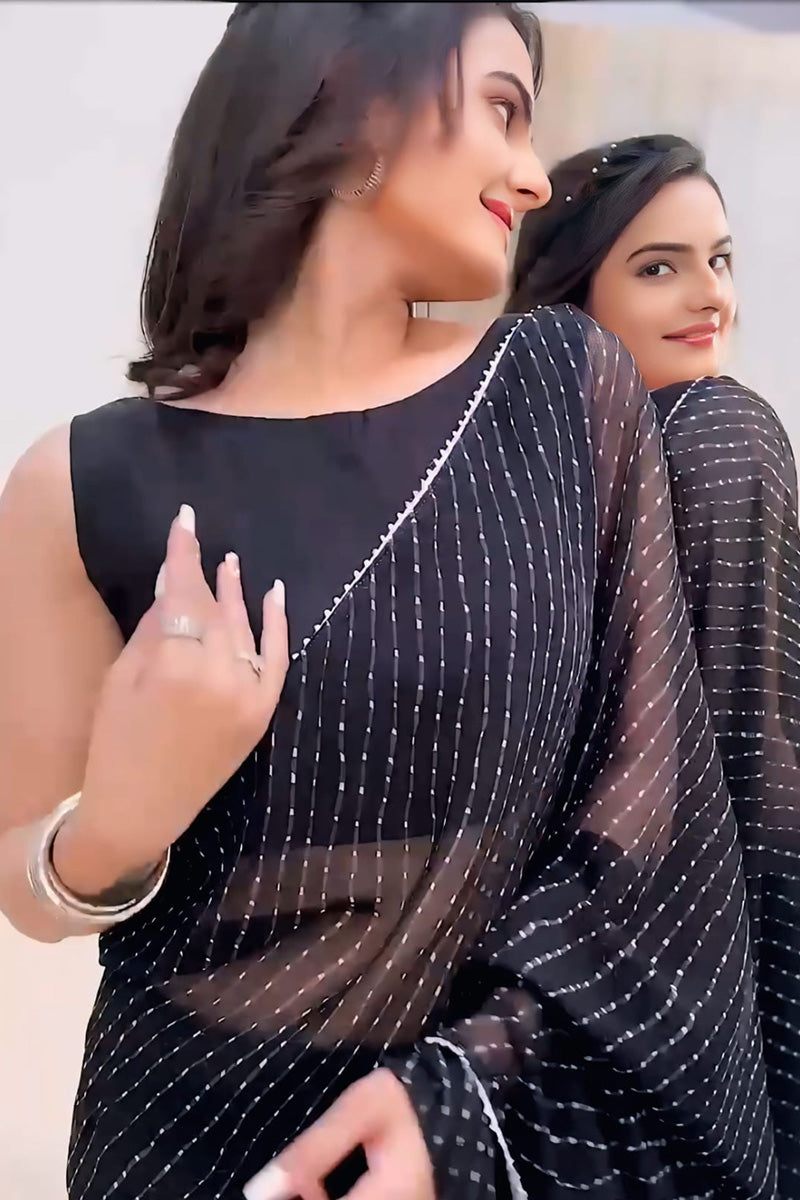 Adorning 1 Minute Ready To Wear Black Georgette Digital Printed Saree