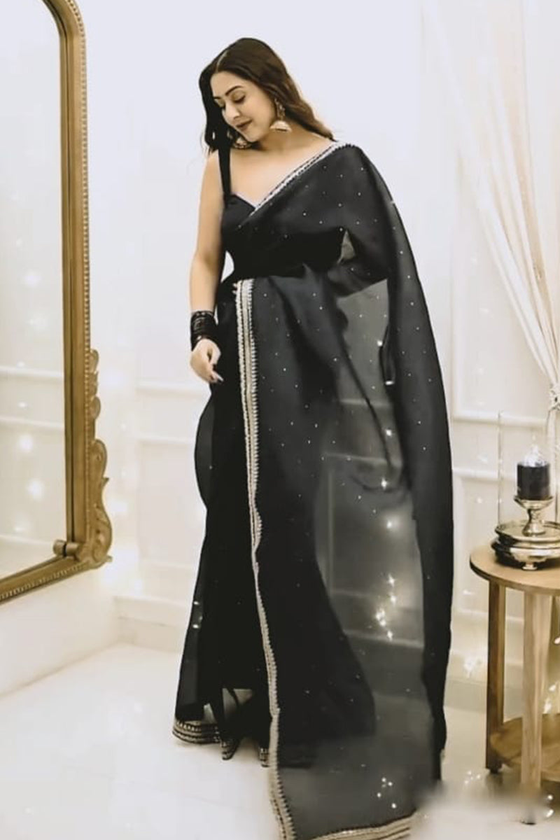 Lively 1 Minute Ready To Wear Black Organza Embroidery Border Work Saree