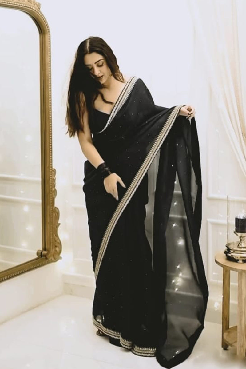 Lively 1 Minute Ready To Wear Black Organza Embroidery Border Work Saree