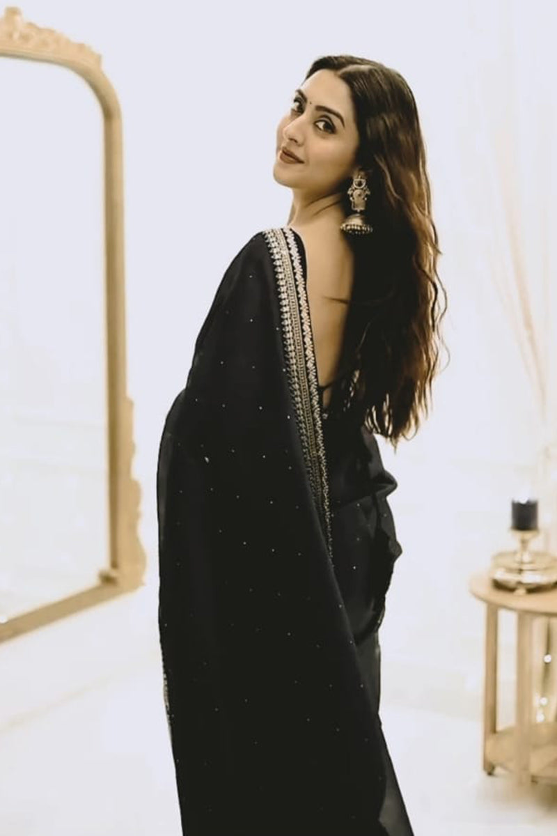 Lively 1 Minute Ready To Wear Black Organza Embroidery Border Work Saree