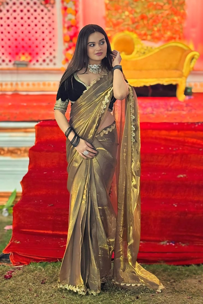 Desultory Green Fancy Silk Saree With Stitched Blouse Piece