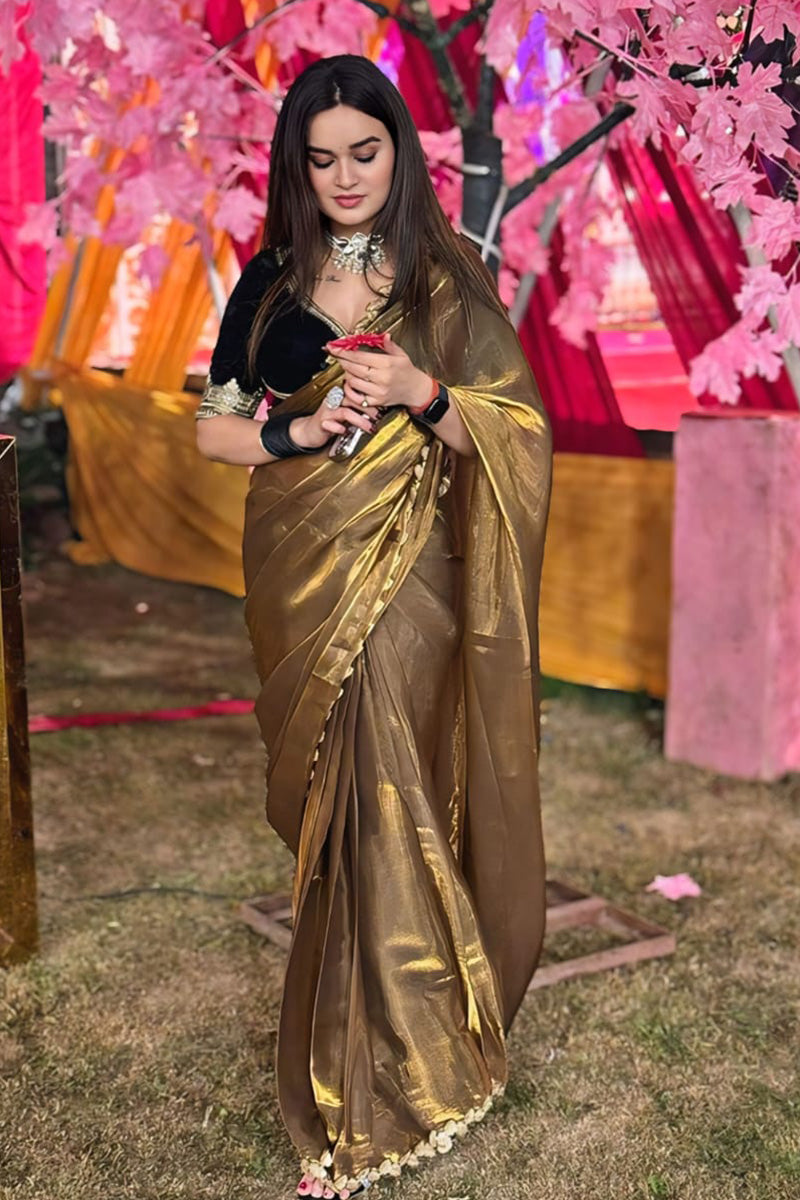 Desultory Green Fancy Silk Saree With Stitched Blouse Piece