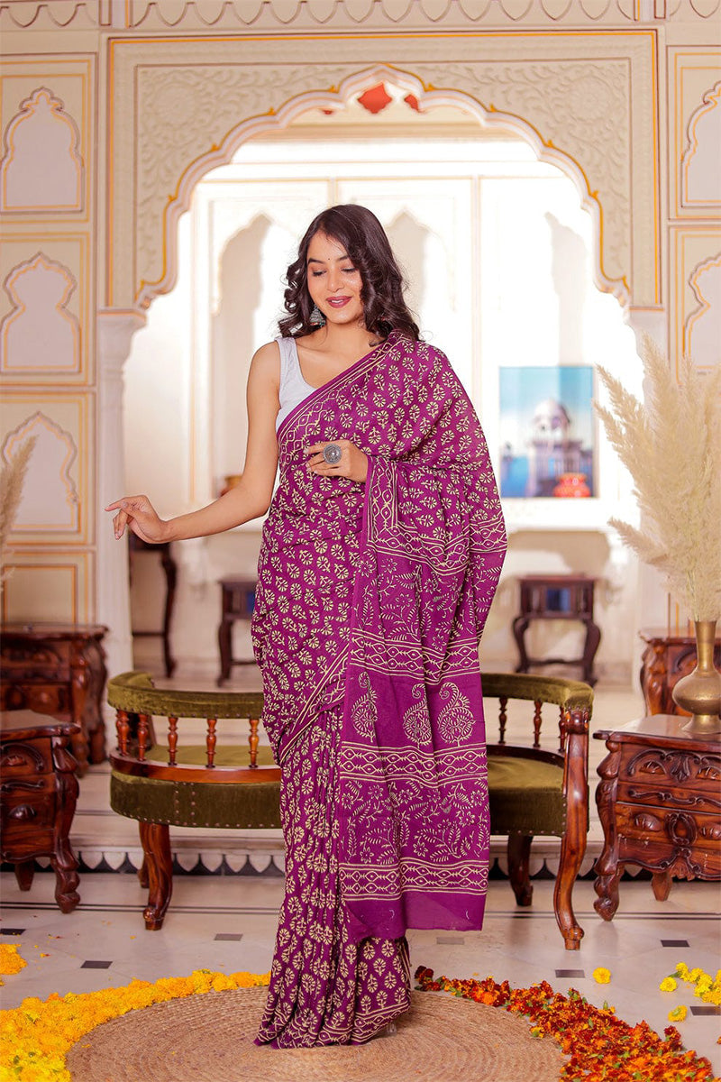 Brood 1 Minute Ready To Wear Pink Cotton Digital Printed Saree