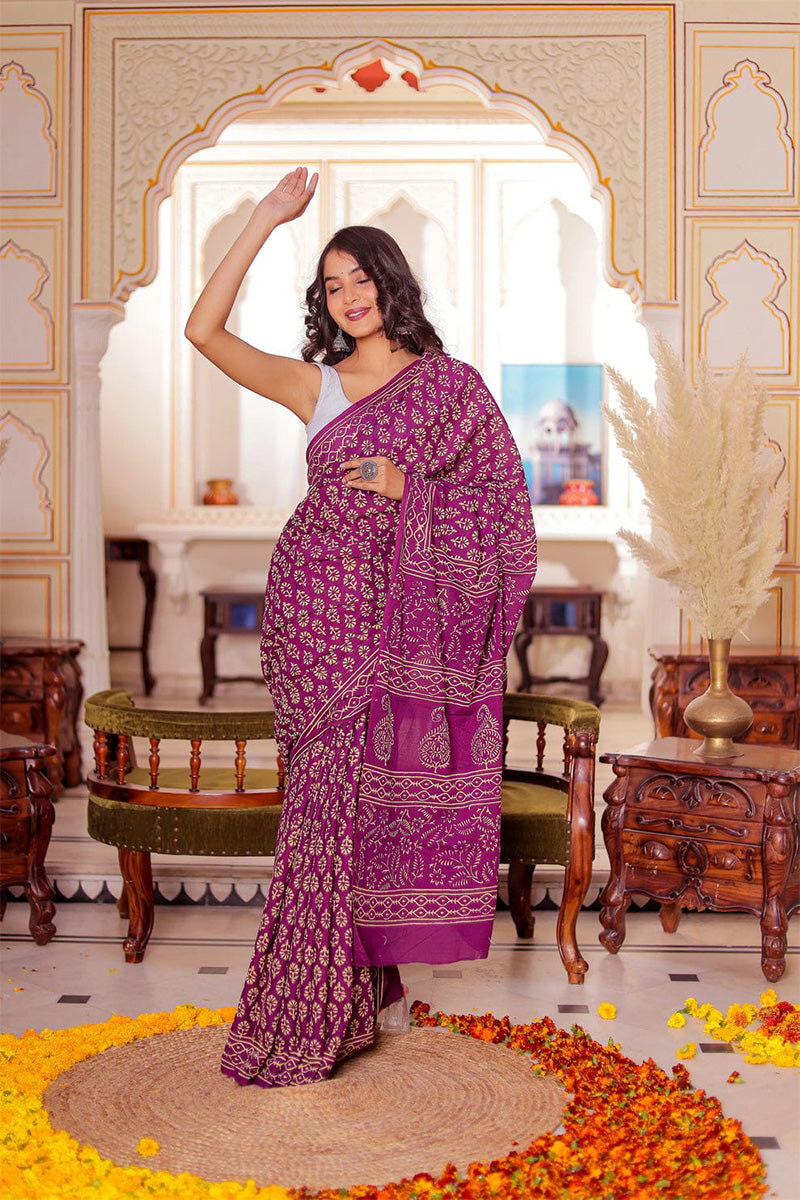 Brood 1 Minute Ready To Wear Pink Cotton Digital Printed Saree