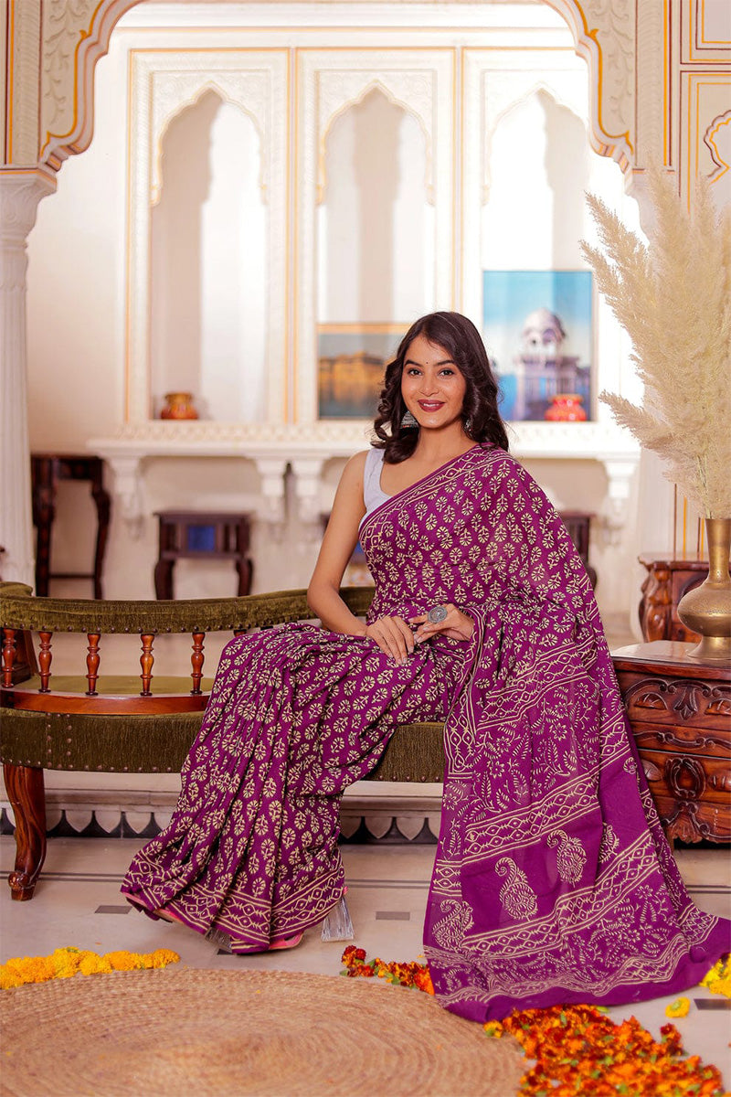 Brood 1 Minute Ready To Wear Pink Cotton Digital Printed Saree