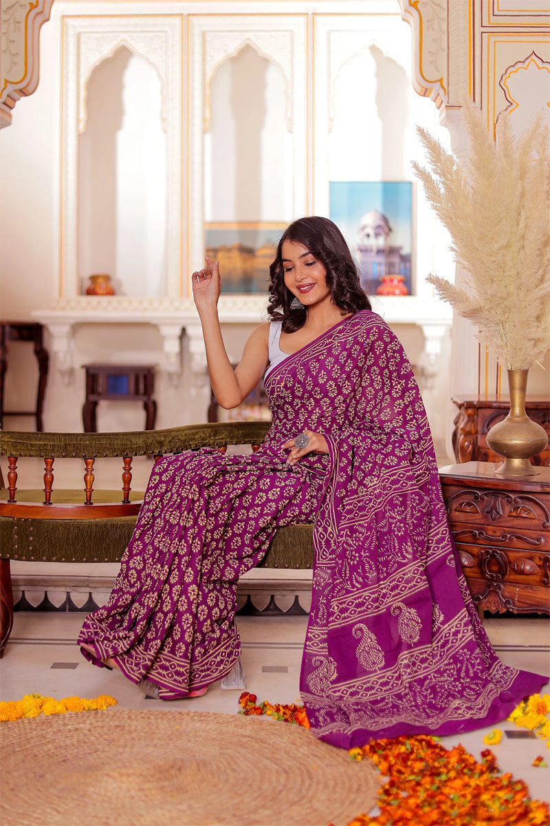 Brood 1 Minute Ready To Wear Pink Cotton Digital Printed Saree