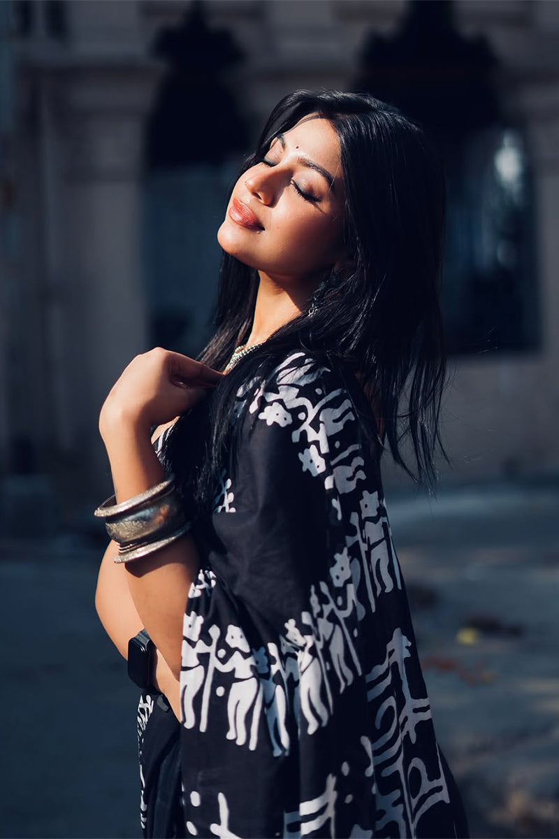 Extraordinary 1 Minute Ready To Wear Black Cotton Digital Printed Saree
