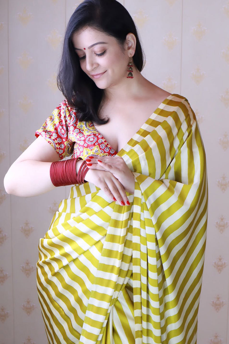 Extraordinary Yellow And White 1 Minute Ready To Wear Premium Crape Silk Saree