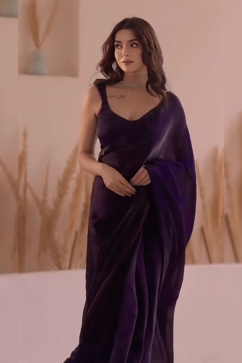 Desultory Purple Fancy Silk Saree With Stitched Blouse Piece