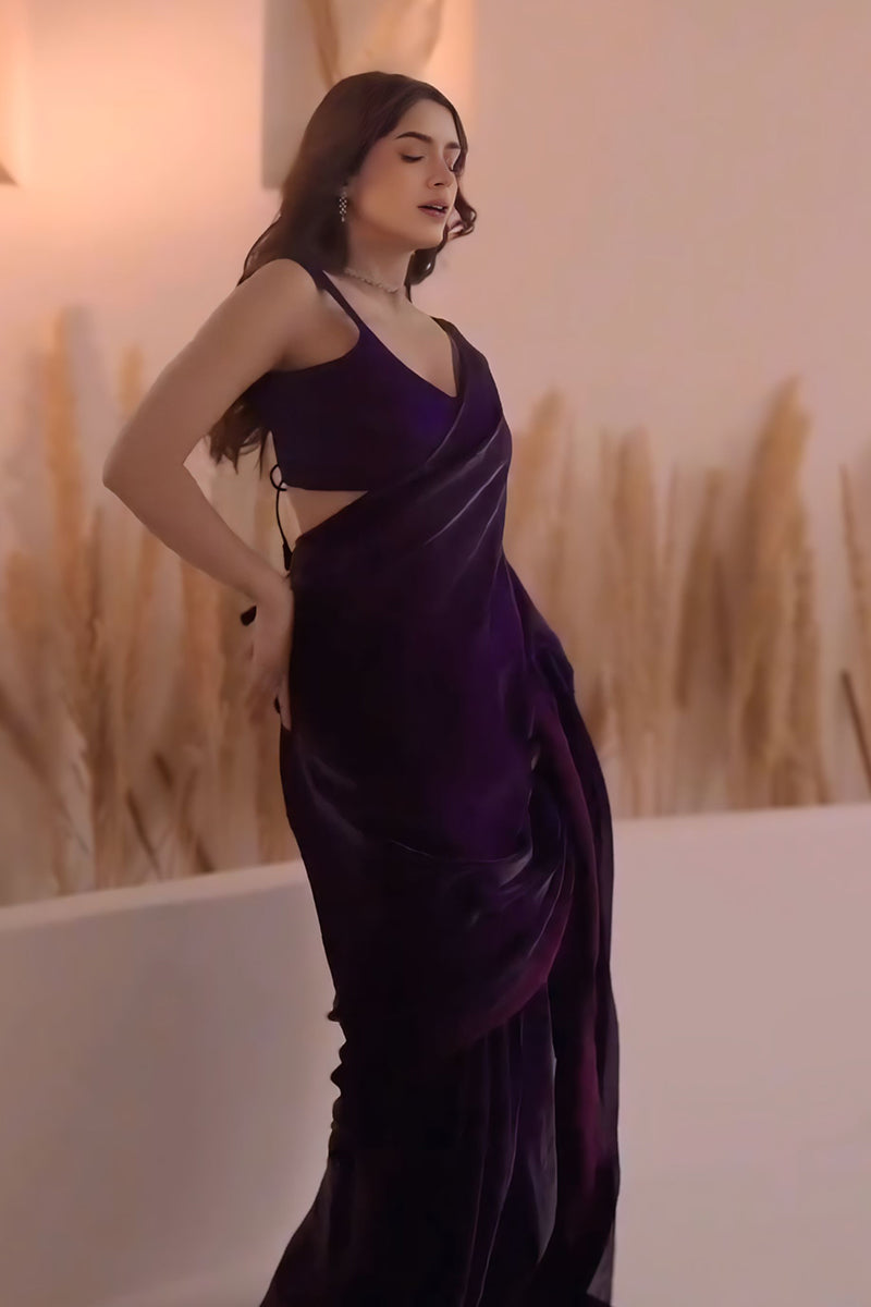Desultory Purple Fancy Silk Saree With Stitched Blouse Piece