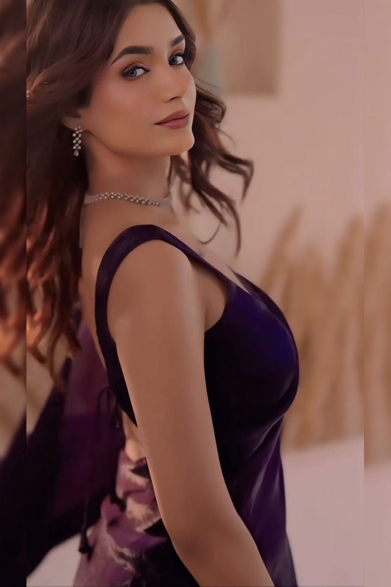 Desultory Purple Fancy Silk Saree With Stitched Blouse Piece