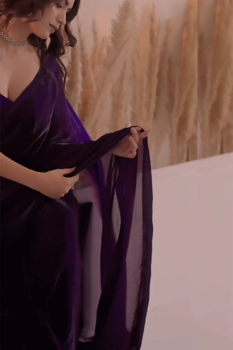 Desultory Purple Fancy Silk Saree With Stitched Blouse Piece